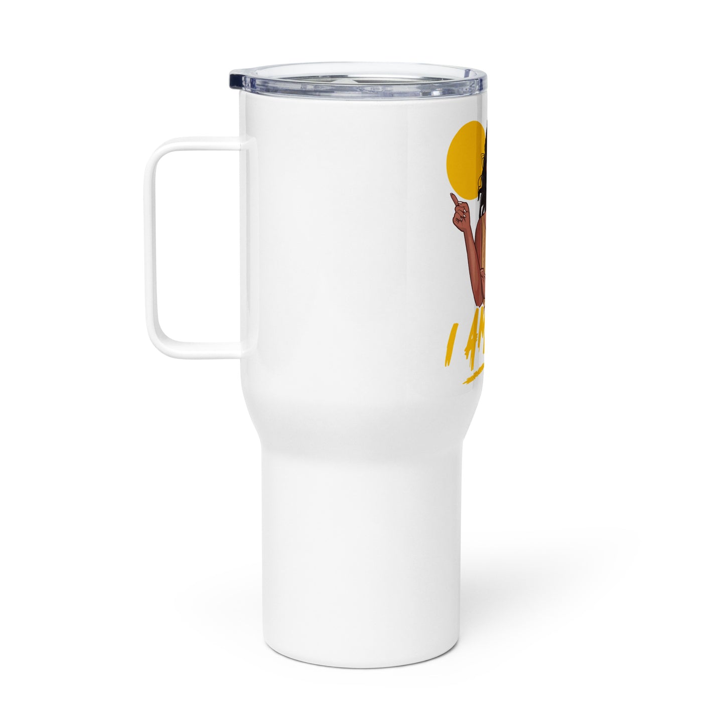 I Am Hot Travel mug with a handle