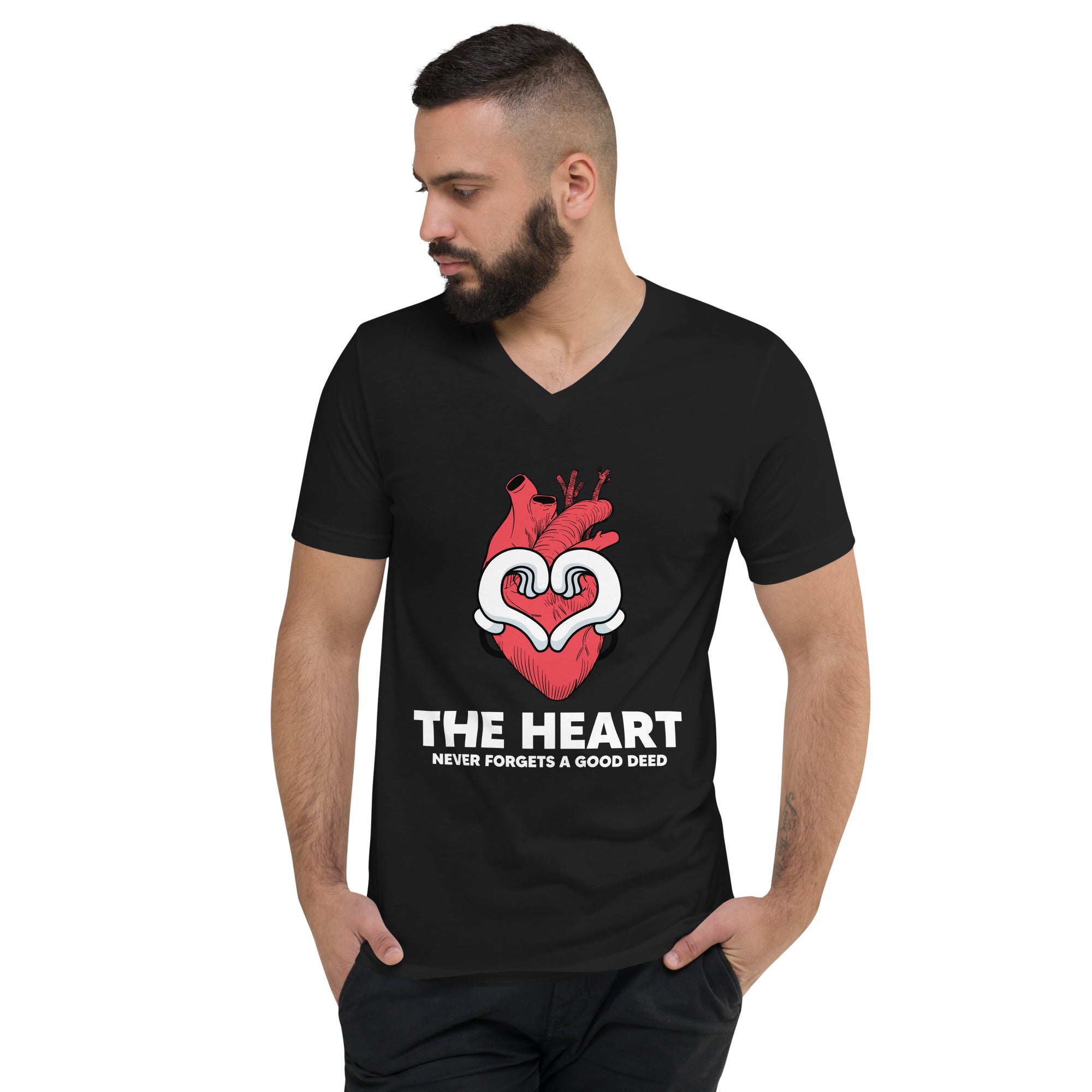 The Heart Never Forgets A Good Deed Unisex Short Sleeve V-Neck T-Shirt