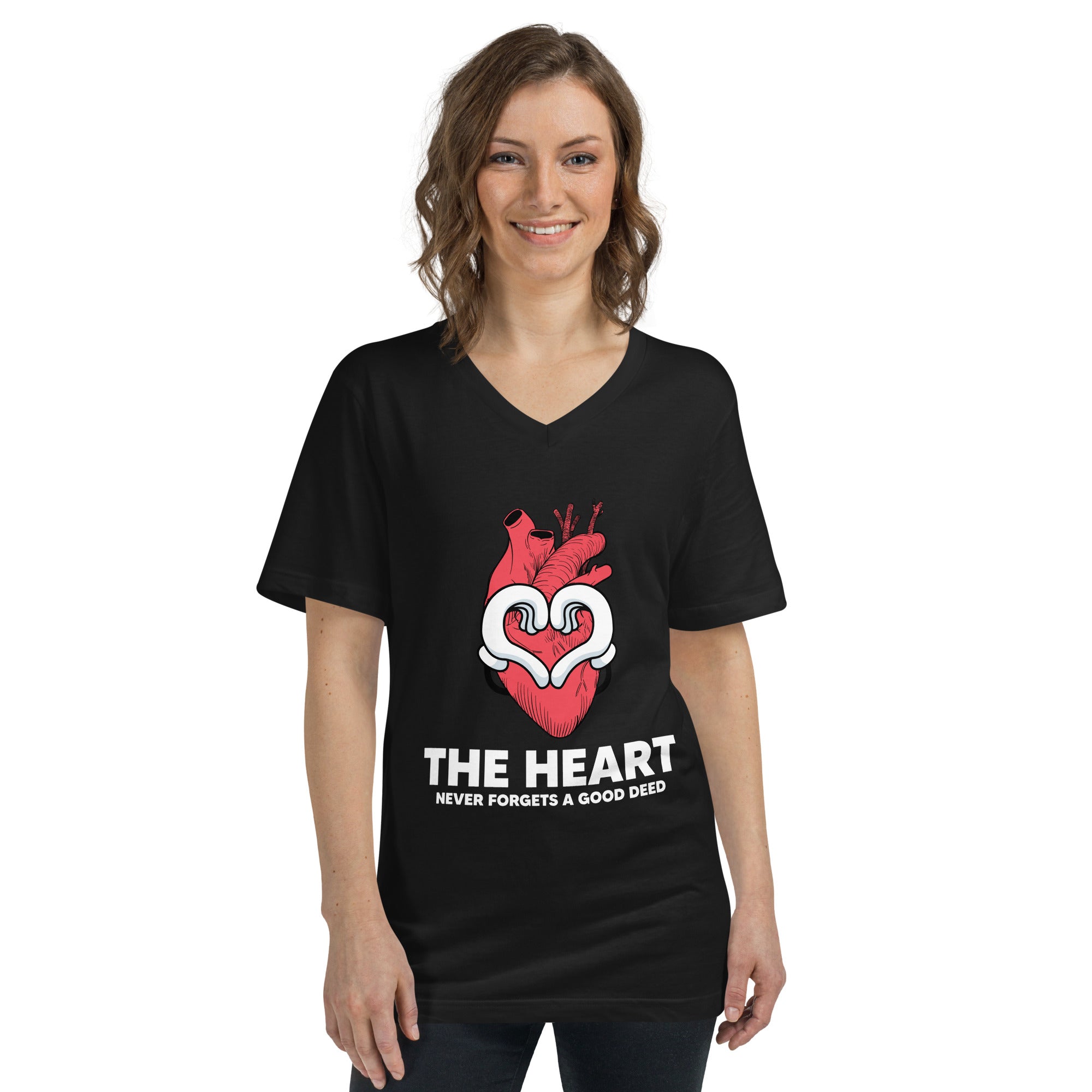 The Heart Never Forgets A Good Deed Unisex Short Sleeve V-Neck T-Shirt