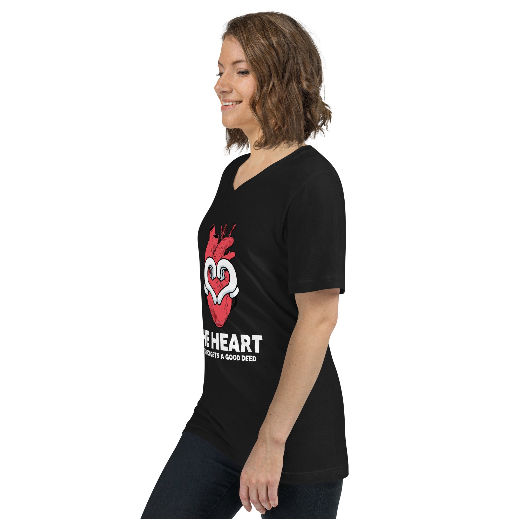 The Heart Never Forgets A Good Deed Unisex Short Sleeve V-Neck T-Shirt