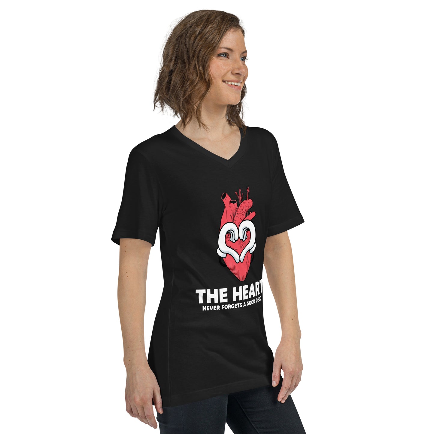 The Heart Never Forgets A Good Deed Unisex Short Sleeve V-Neck T-Shirt